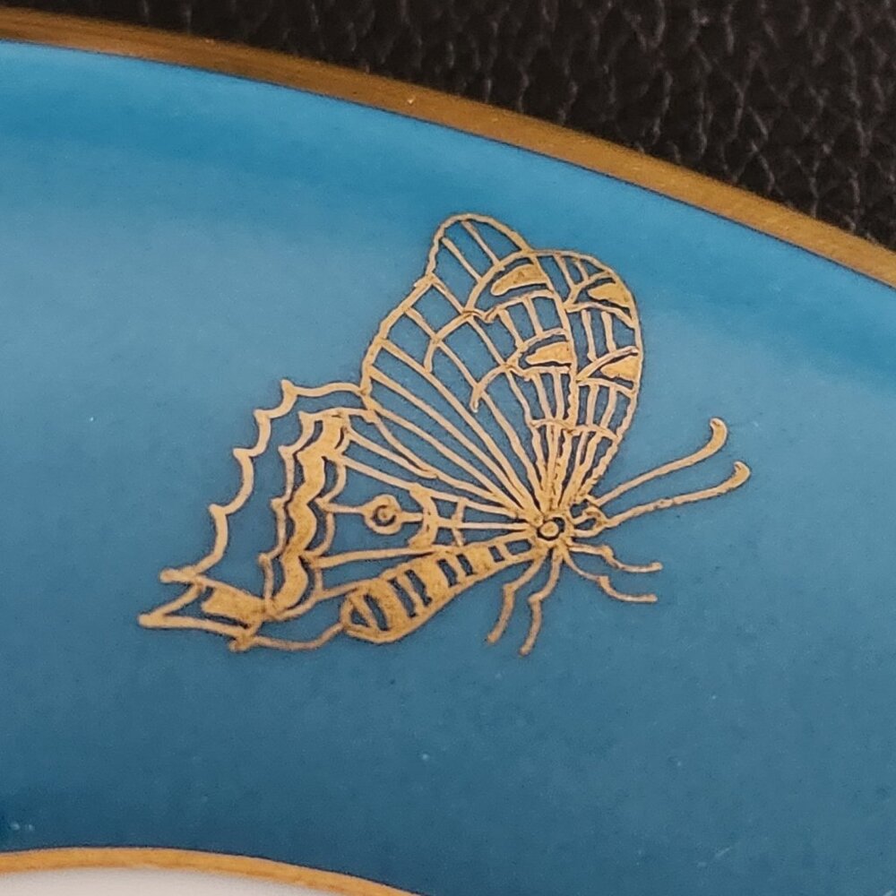 Herend Blue Butterfly Coffee Chocolate Gold Spiral Handle Cup and Saucer Set - Picture 11 of 11